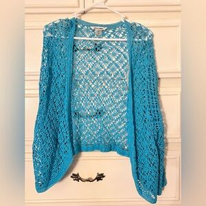 Peter Nygard Turquoise Open-Front Cardigan Pus Size 3XL